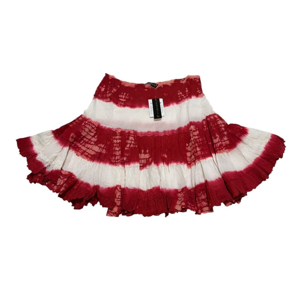 Chaudry Womens Size M Red White Tie Dye Tiered Ruffle Cotton Mini Skirt‎ NWT NEW